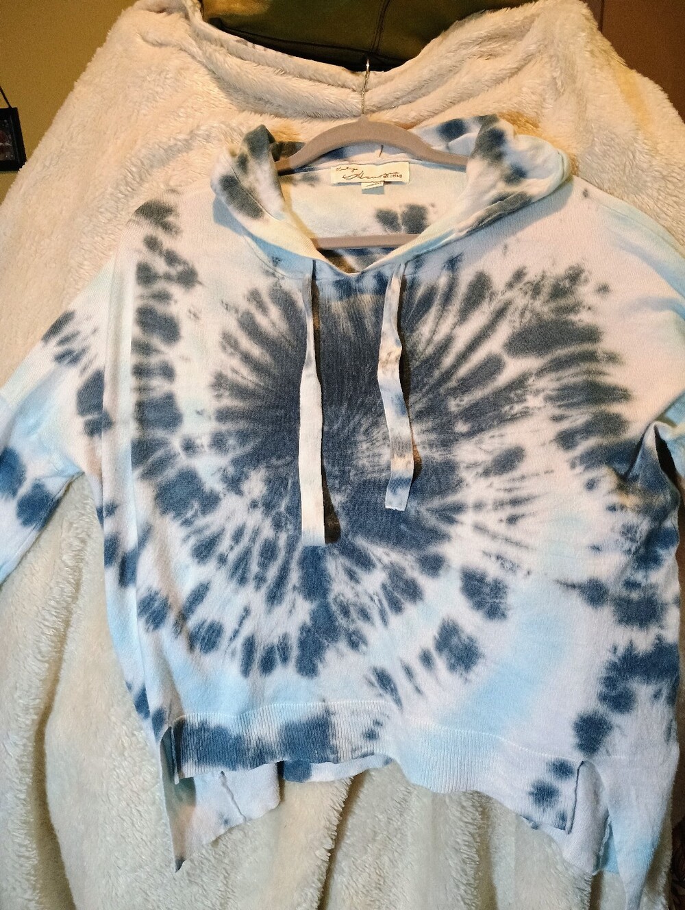 Vintage Havana Blue Tie Dye Knit Hoodie Sweater Size M